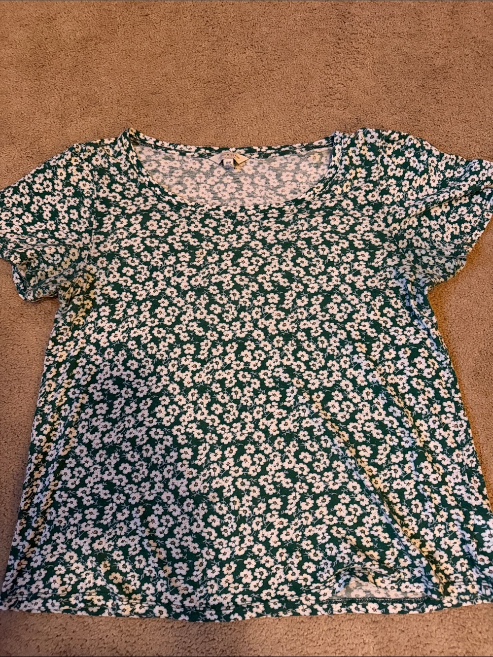 Lucky Brand Green Floral Short Sleeve Scoop Neck Tee-size M, EUC